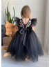 Black 3D Floral Lace Tulle Beaded Flower Girl Dress